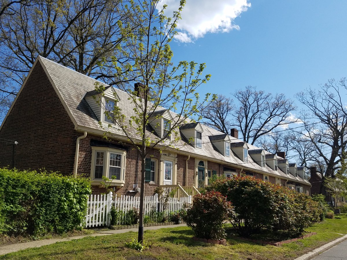 There's only minimal separation between the building and lot lines. The form was meant to approximate a New England village center.