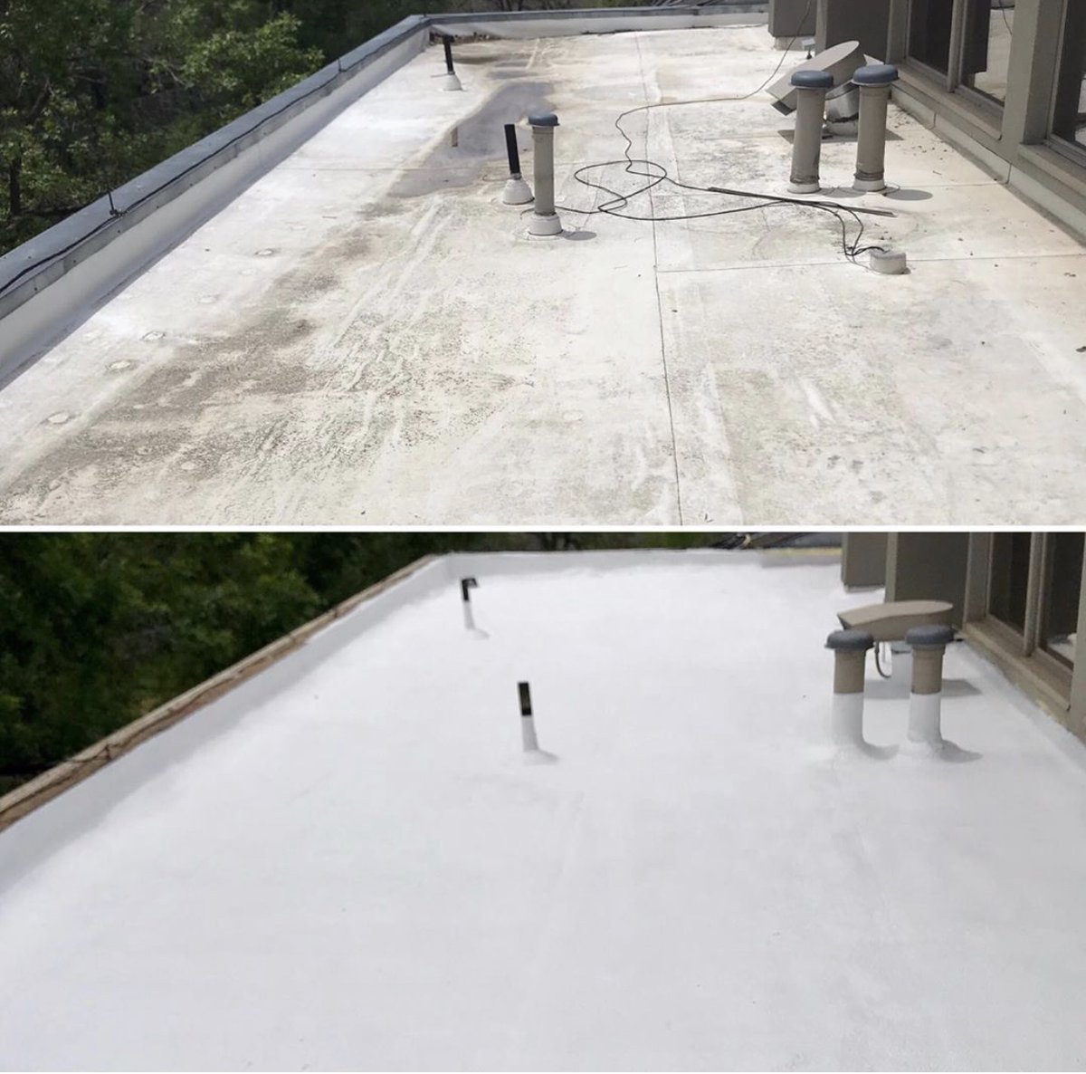 NCFI's tweet photo. Before and after! Much better ๐ช #NCFI #EnduraTech #sprayfoamroof #applicators #rvalue #roofing #advancedroofing https://t.co/EKp3Qtv1PH