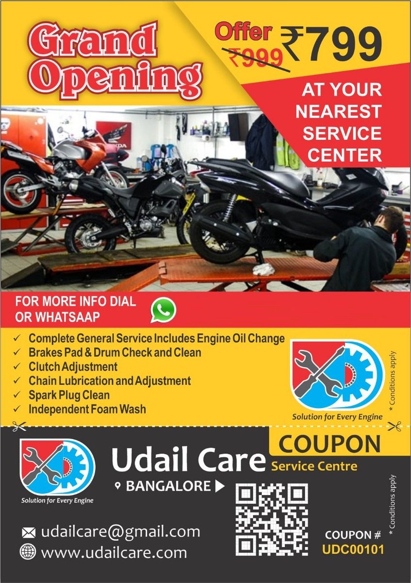 udailcare's tweet photo. 💯% money back guarantee
Expert mechanic good performance no hidden charges flat rate include GST just pay 799/-no hidden charges service available only in Bangalore
#generalservice #service #offer #twowheeler #nearbyme #dent #udailcare #udailcareAtHome #Letsgoudailcare #India https://t.co/eqdfDz78Zb