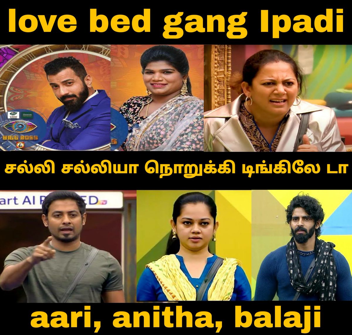 ThandoraTv's tweet photo. Love bed gang ah ipadi சல்லி சல்லியா நொறுக்கி டிங்கிலே டா 😁😆😂🤣 #aariarujunan #AnithaSampath #BalajiMurugaDass #Archana  #Kadavulirukankumaru @vijaytelevision #BiggBossTamil4 #BiggBoss4 #Aari #Nisha #anitharmy #Balaji #Archana https://t.co/J44IJwcfIv