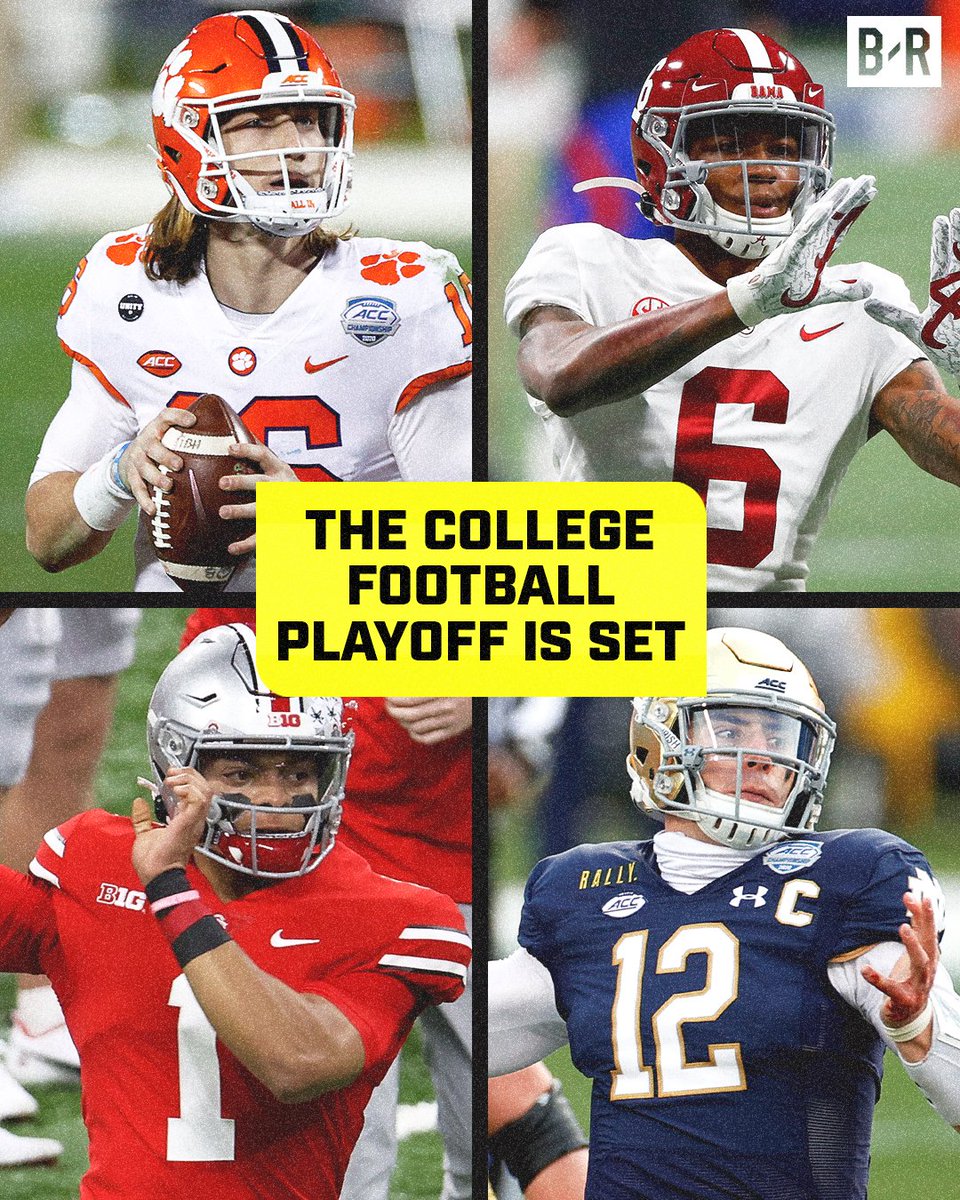 BleacherReport's tweet photo. The #CFBPlayoff is set:

1️⃣ Alabama
2️⃣ Clemson
3️⃣ Ohio State
4️⃣ Notre Dame https://t.co/xcbyOjihEi