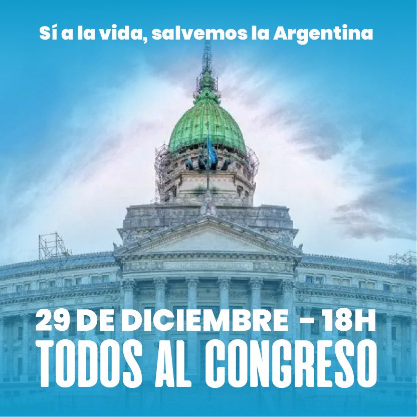 unidadprovidaok's tweet image. ESTE 29/12 TODOS AL CONGRESO 

Nos juntamos el martes 29 de diciembre desde las 18hs en el Congreso de la Nación para volver a gritarle al mundo que Argentina defiende las 2 vidas. 
#YoVoyAl29Provida