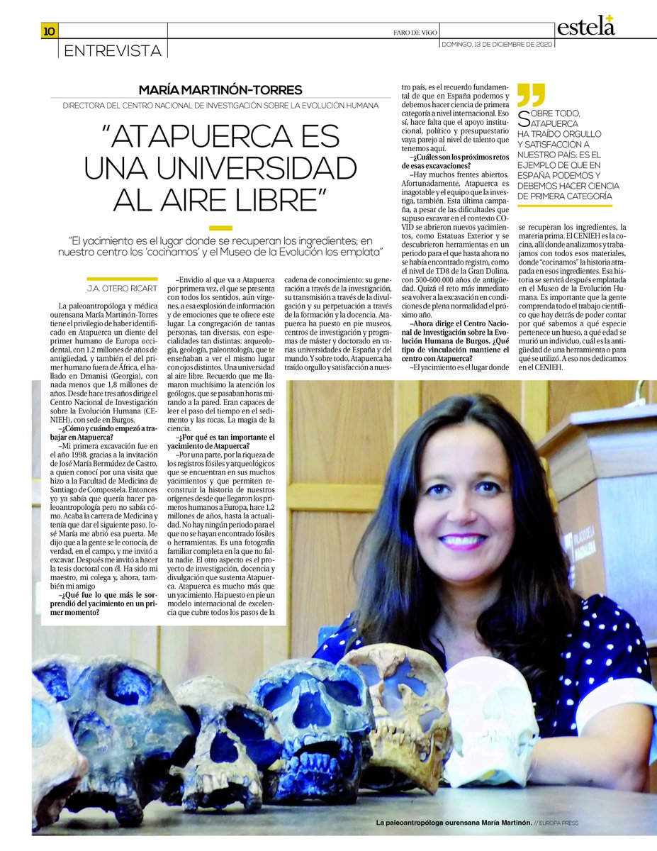CENIEH's tweet photo. #ICSNews
Precioso reportaje @Farodevigo sobre la presencia gallega en #Atapuerca, en el que no podían faltar la directora del CENIEH @MMartinonT. el coordinador del Programa de Paleobiología @Jmbdecastro, y otros tantos gallegos que trabajan en el #CENIEH https://t.co/i32Lb8ViHx