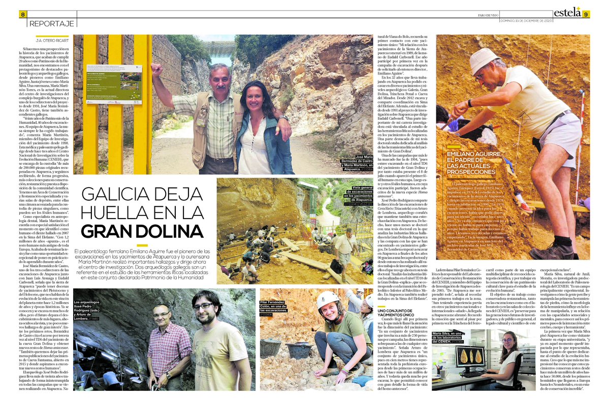 CENIEH's tweet photo. #ICSNews
Precioso reportaje @Farodevigo sobre la presencia gallega en #Atapuerca, en el que no podían faltar la directora del CENIEH @MMartinonT. el coordinador del Programa de Paleobiología @Jmbdecastro, y otros tantos gallegos que trabajan en el #CENIEH https://t.co/i32Lb8ViHx