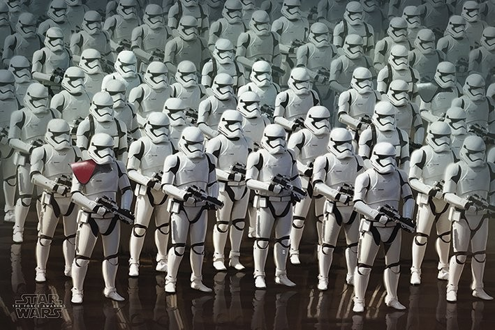 And finally, stormtroopers. Wearing white as the clones that saved the galaxy during the Clone Wars, the First Order happily appropriating this heritage.The First Order stormtrooper program, built by Hux's father, trained and brainwashed soldiers from early childhood.