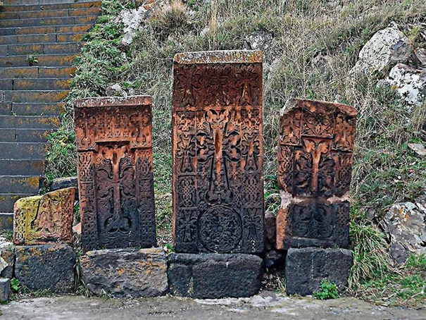 These khachkars are at the base of the steps going up to Sevanavank monastery, which is an undoubtedly Armenian sight and not in Karabakh at all. As you can see here  https://www.dreamstime.com/group-old-khachkar-armenian-cross-stones-stairs-up-to-sevanavank-monastery-sevan-peninsula-armenia-image165104381 (2/4)