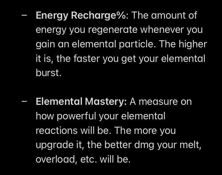 Each type of stat you can get on your artifacts: