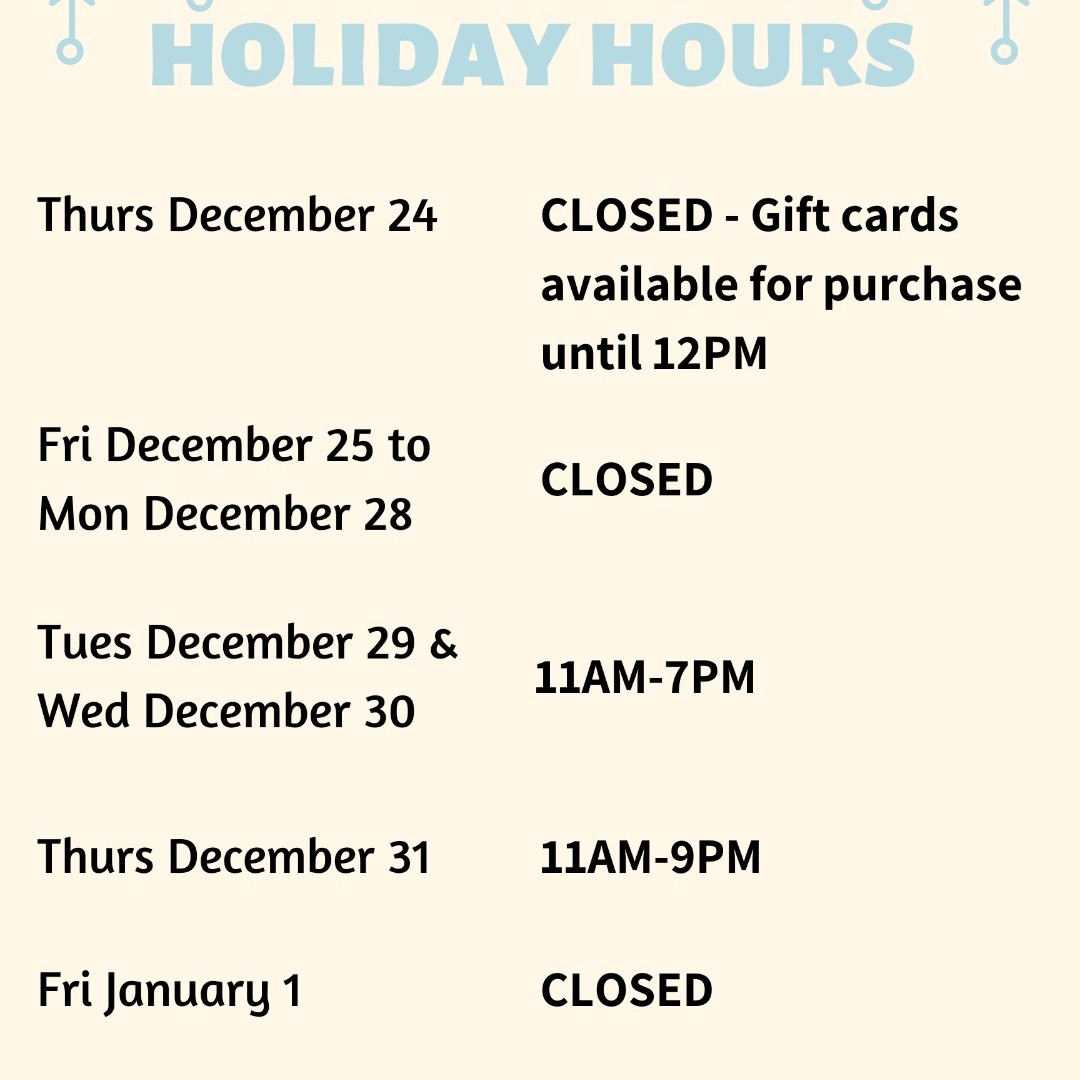 It's not too late to get your gift cards! Gift cards are still available for purchase every day until Christmas Eve.