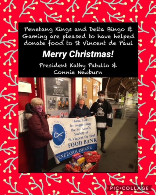 Penetangkings1's tweet photo. Penetang Kings and Delta Bingo &amp; Gaming Penetang are pleased to have helped donate food to support St Vincent de Paul, who in turn help those in need. Merry Christmas! #deltabingo @Penetangkings1 https://t.co/VKDmifWdI1