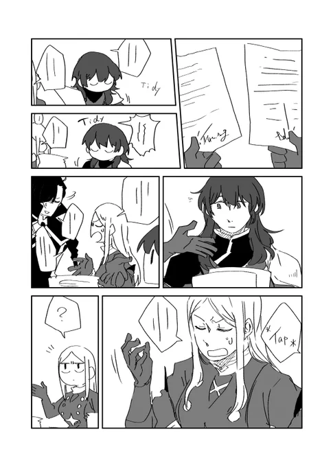she put her chin on...      (read right→left

師はどうしてソドマスの服なんですか
→露出が控えめだからです 