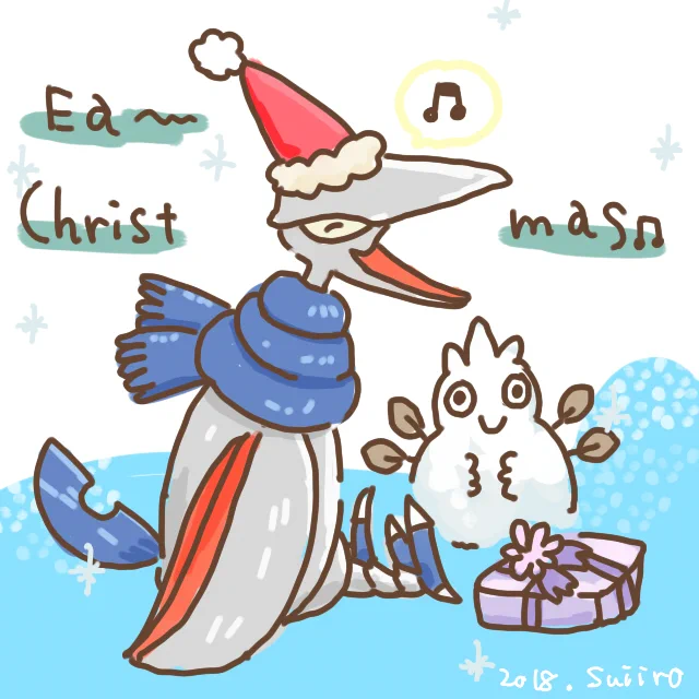 #クリスマスイラスト過去絵フォルダを漁っていたらでてきたエアームドとモルフォンのらくがきです 