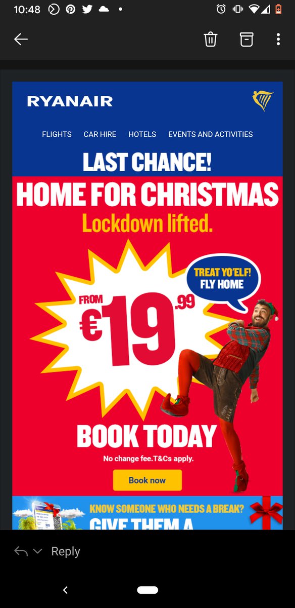 MartaFabiani's tweet photo. @Ryanair whoever was in charge of this email, should find another profession. Governments across Europe are blocking flights and you still encourage people to book flights. Appaling. 

#tier4 #notgonnabehomeforxmas #UKlockdown https://t.co/vmF5SjZROL