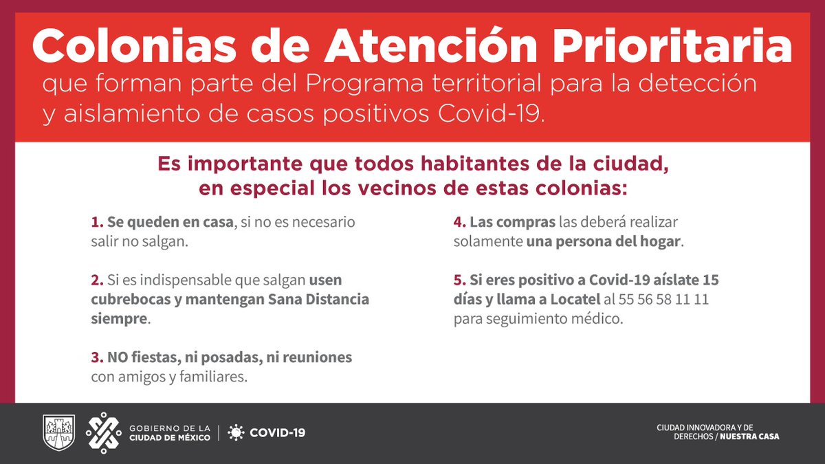 El Gobierno de la Ciudad de México informa: Lista de Colonias, Pueblos y Barrios de Atención Prioritaria por COVID-19.              
👉🏼 bit.ly/2WuxMBj