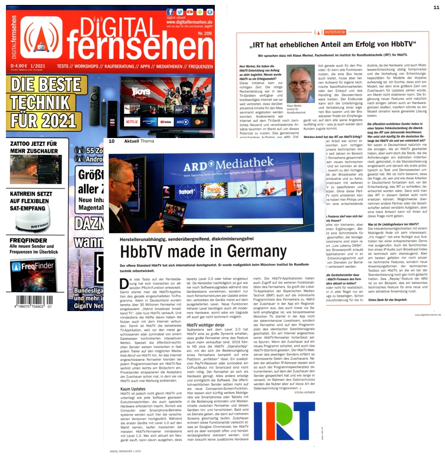 HbbTV made in Germany: German magazine Digital Fernsehen is looking back at the development of #HbbTV and the key role research institute IRT played in establishing the standard. The story contains an interview with Klaus Merkel (IRT). digitalfernsehen.de/magazin/digita… <a href="/digitvde/">digitalfernsehen.de</a> <a href="/IRTpresse/">IRT</a>