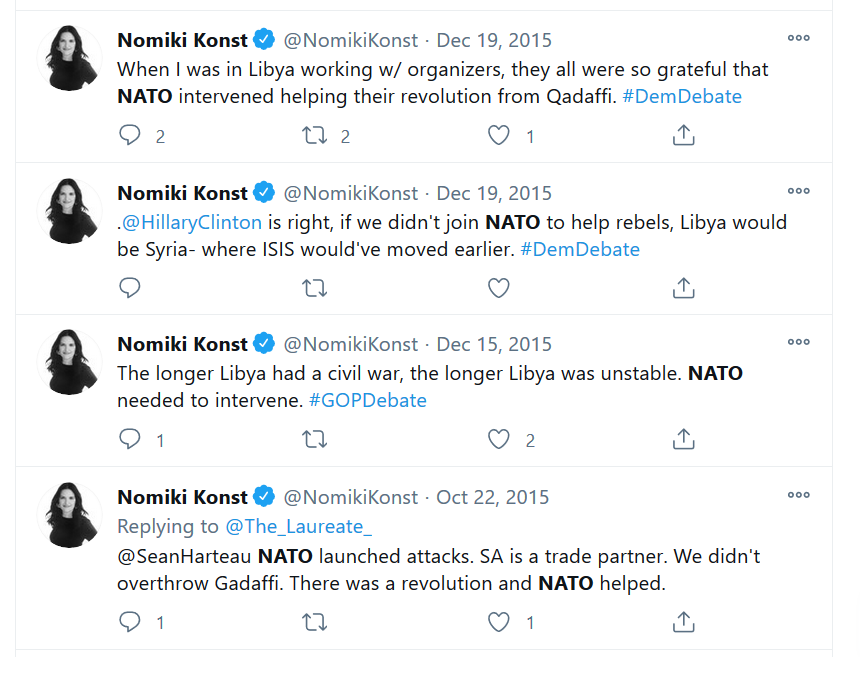BenjaminNorton's tweet photo. These US "progressives" like @NomikiKonst are tools of imperialism

She backed pro-fascist NATO (which supported ex-Nazis in Op. Gladio) in its destruction of Libya (still has no central govt today)

She even went to Libya with the US govt-funded, CIA-linked regime-change arm NDI https://t.co/Tw1f1H61Hv