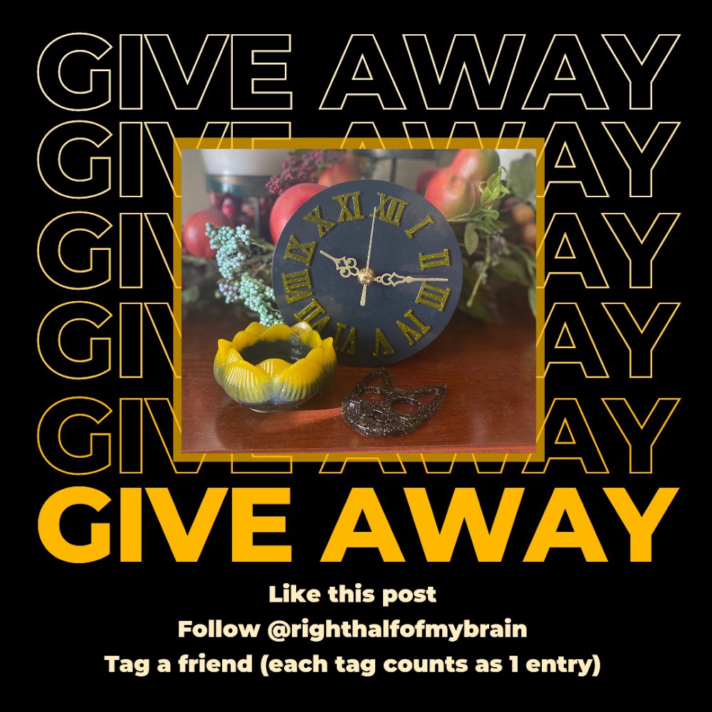 Holiday Giveaway! Small package by @ayoungmel includes a resin clock, resin lotus candle holder and kitty self defense knuckles. Like our post on Instagram, follow us there, and tag some friends to enter! 🖤💛🖤💛✨Winner will be announced 3 PM 12/25/2020✨