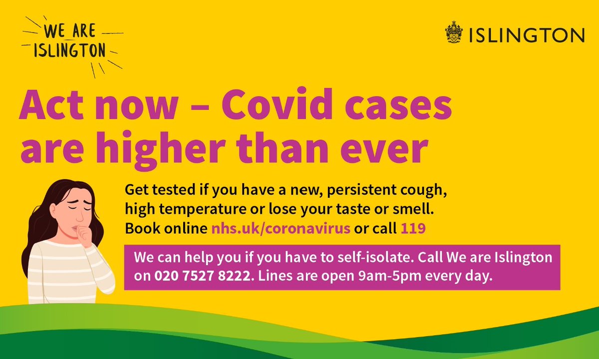 IslingtonBC's tweet photo. 🤒Covid symptoms?
🌡️High temperature?
😒New, persistent cough?
👃Loss of taste or smell?
Don't wait. Get tested now. Protect our community this festive period.
#WeAreIslington #KeepIslingtonSafe https://t.co/D2SDMZzqmH