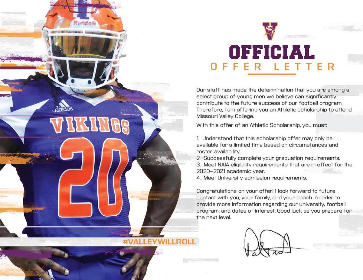 Blessed to receive my first offer from Missouri Valley College!
