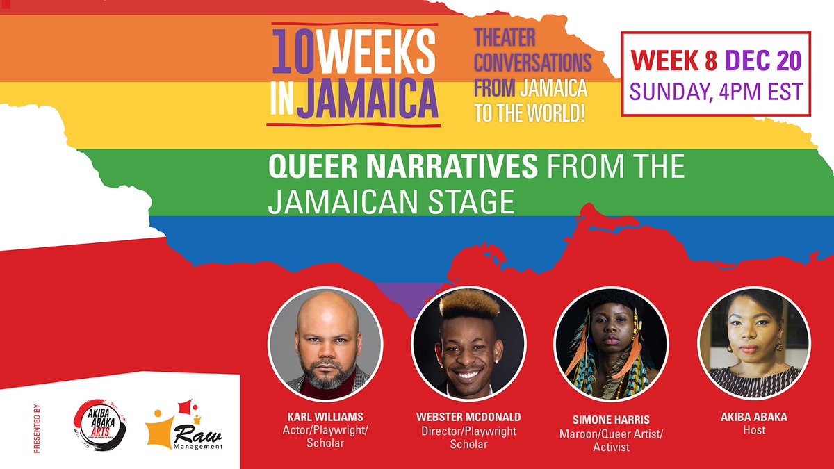Please join us today <a href="/4pm/">4pm</a>, as we center Queer Narratives from the Jamaican Stage.  JOIN THE CONVERSATION!
Watch us live on our YouTube page:
youtube.com/watch?v=z1HF2Q…

 @KarlWildendon <a href="/RAWManagement2/">RAW Management</a> <a href="/nadeanrawlins/">Nadean Rawlins</a> #WebsterMcDonald #SimoneHarris
