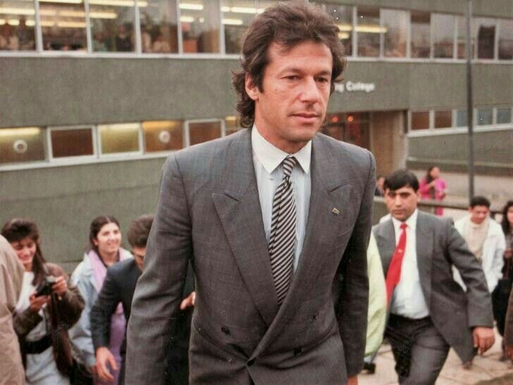 Caption. "Imran who has never been brought to his knees by his opponents.."