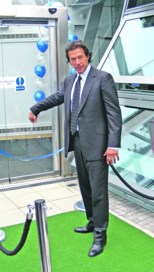 Caption. "Imran who has never been brought to his knees by his opponents.."