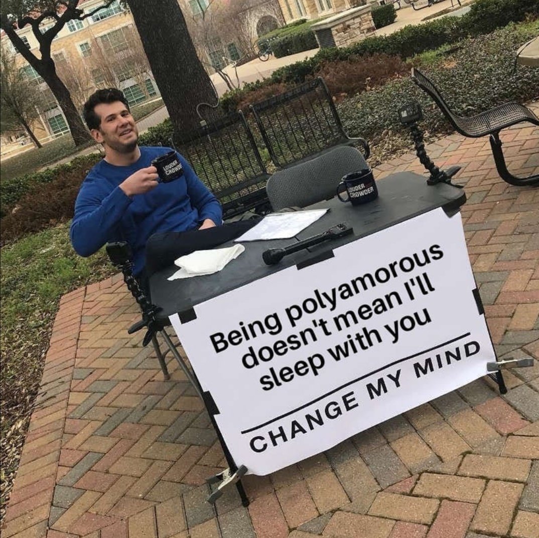 polyamorous_gal's tweet photo. How many times do people assume you only want a hook up because you say your in a relationship?
Ugh 
#noonessecret
#polyam #polyamorous #polyamorymemes #openrelationships #changemymind https://t.co/jZTyS5CfsD