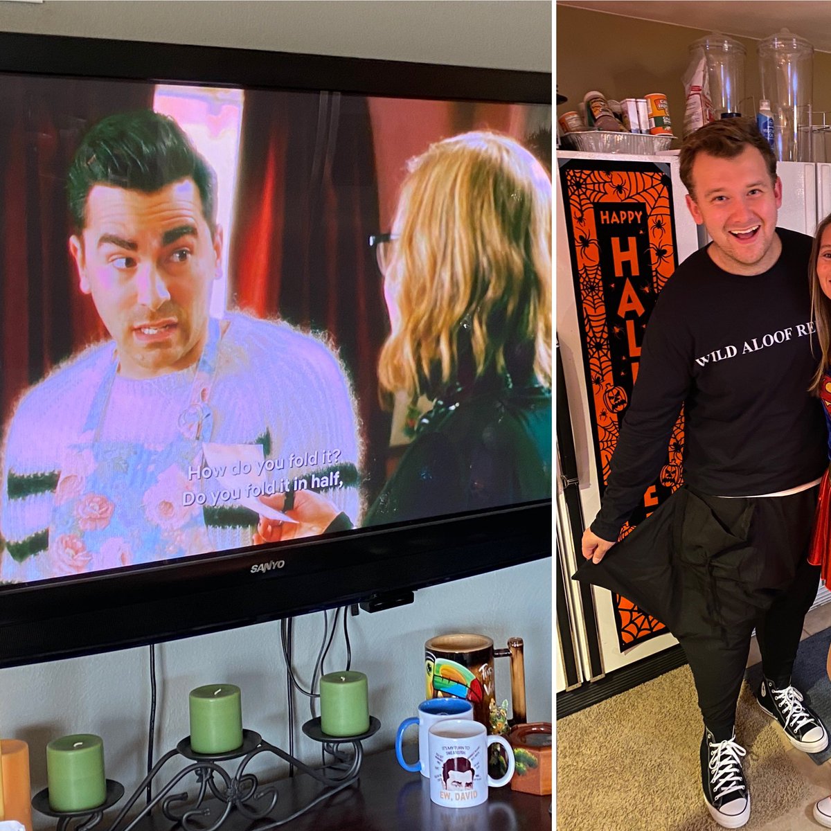 Hands-down my favorite scene of <a href="/SchittsCreek/">Schitt's Creek</a>. Check it out on Netflix if you haven’t already! “What does fold in the cheese mean?”... “David, what does burning smell like?” Love this show- even dressed up as David Rose (<a href="/danjlevy/">Dan Levy</a>) for Halloween!