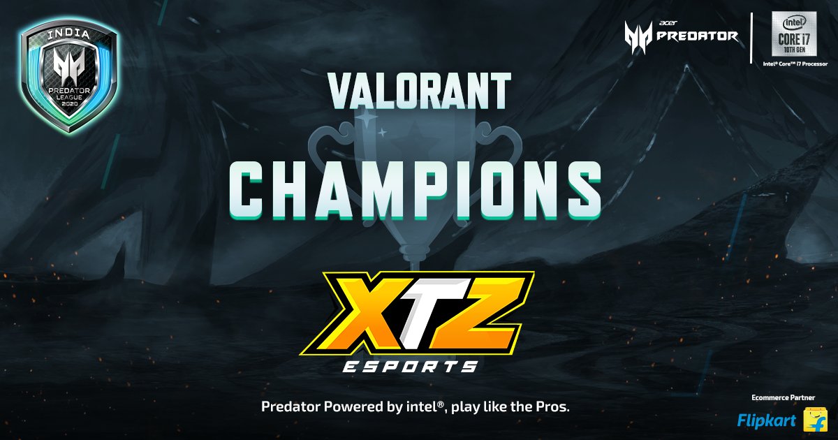 Acer_India's tweet photo. ACER PREDATOR LEAGUE 2020 | VALROANT - WINNERS @XTZ_esports 

Visit https://t.co/5Rnc0TjMlD to check out powerful Acer gaming laptops on Flipkart.
#Acer #PredatorLeague2020 #PredatorGaming #PredatorLeagueIndia
#Flipkart https://t.co/ZOCJHbmDRX