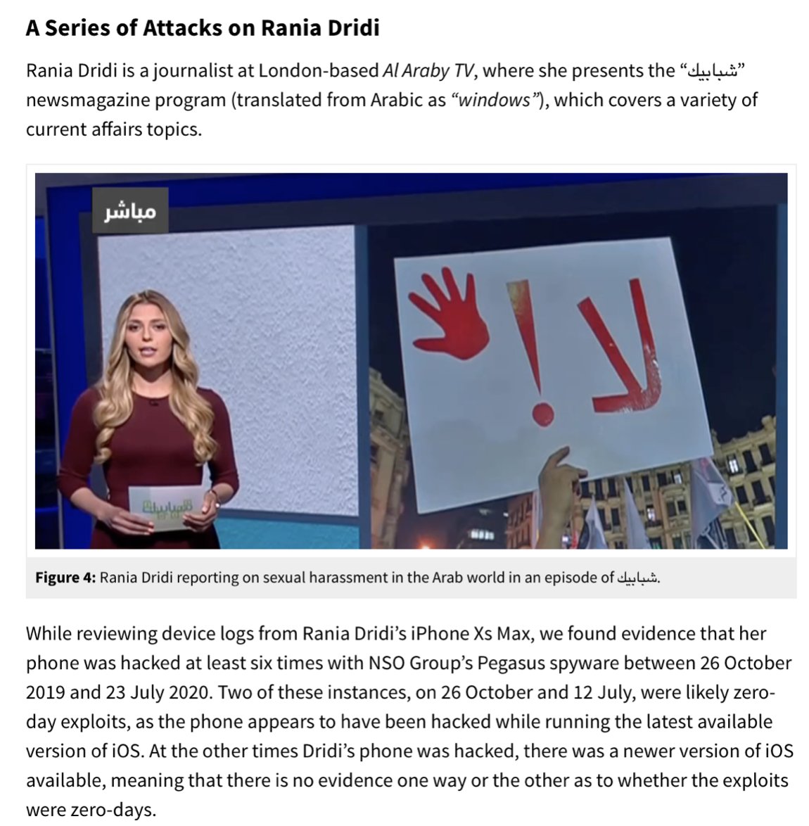 (6) ALSO HACKED: Rania Dridi, presenter at  @AlarabyTV was hacked at least six times between October 2019-July 2020.