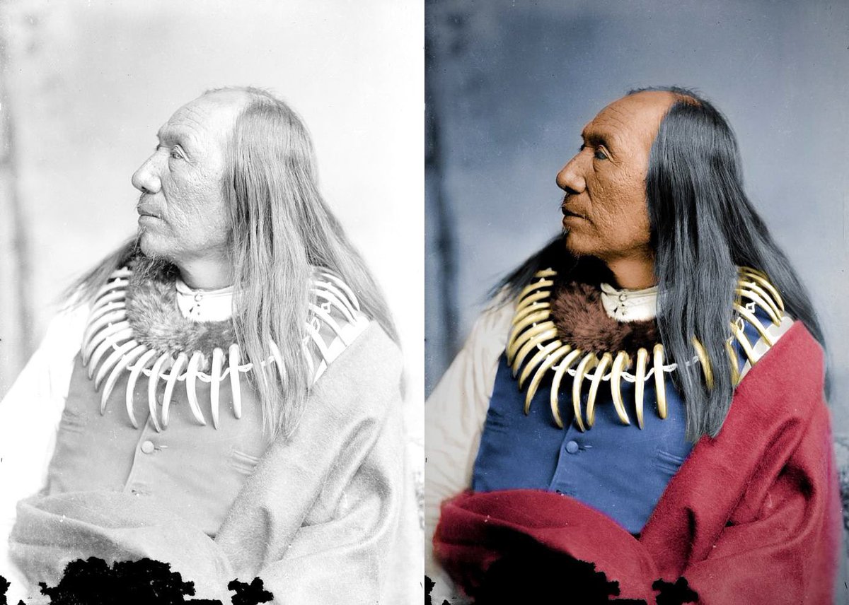 This is a picture I colorized of the artist Standing Buffalo from 1877. He lived until 1901 and had a large family that survived him. He has a large number of descendants living today. Very important to remember that Native Americans are still here and this isn’t ancient history