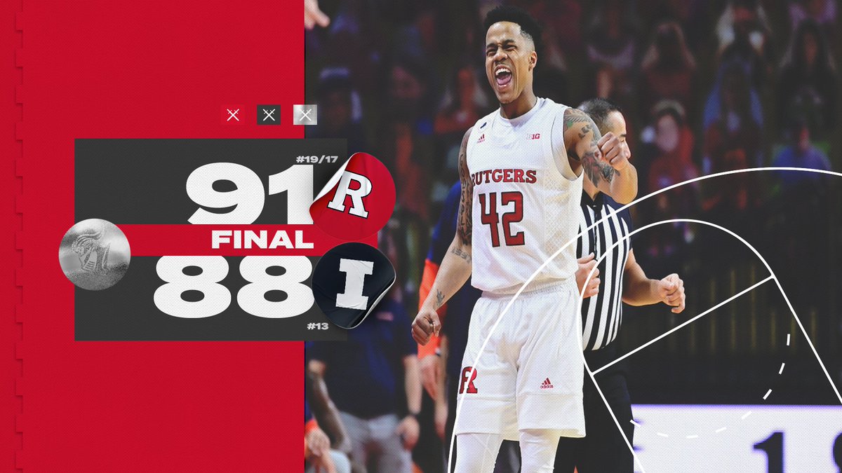 RutgersMBB's tweet photo. STATEMENT WIN! 

Down goes No. 13 Illinois! 

🛡⚔️ #GardenStatement https://t.co/zuHSj4Ob4Z