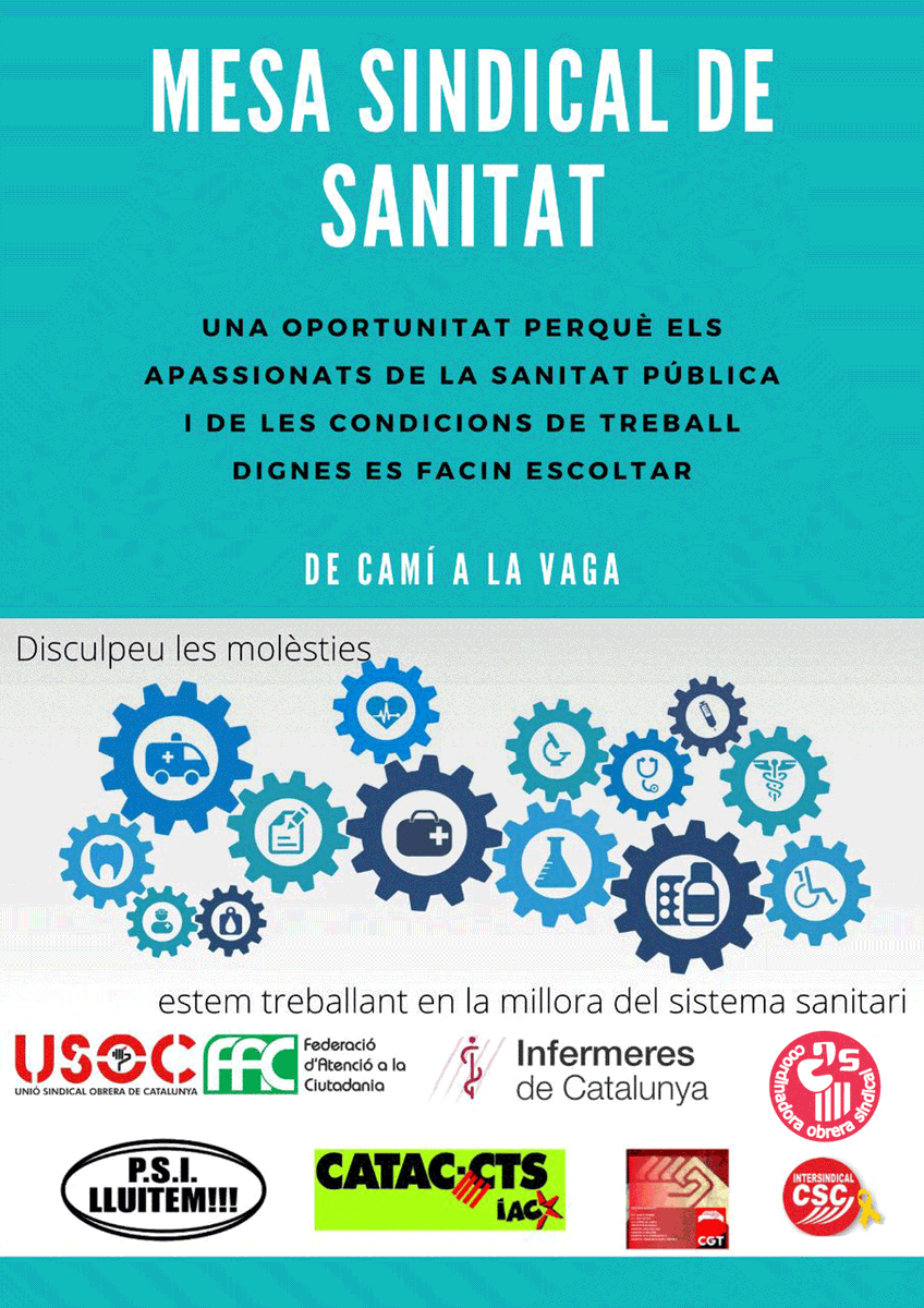 👩‍⚕️🧑‍⚕️Constituïda la Mesa Sindical de Sanitat de Catalunya.

🔴 En una crisi com la que vivim des de fa mesos, amb una pandèmia global que ha posat en risc la salut de totes i ha posat en evidència la precarietat del nostre sistema sanitari i social, organitzem-nos!