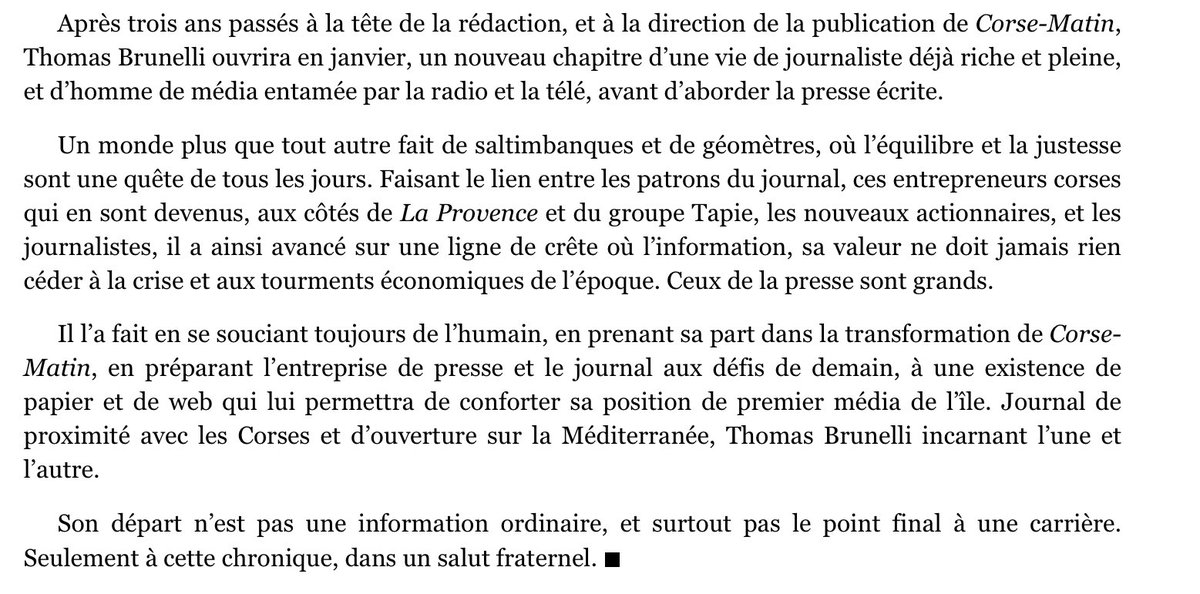 t_brunelli's tweet photo. « Sept jours en Corse », chronique de Roger Antech du 20 décembre 2020

« Roger, les mots qui touchent. 🙏 »

L’occasion pour moi de remercier tous ceux qui m’ont fait confiance et qui m’ont accompagné dans cette belle aventure. 
Longue vie à notre Corse-Matin. https://t.co/MKfJJFCPr8