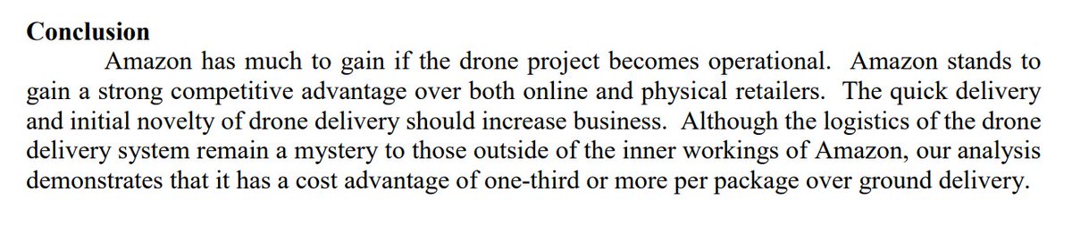 mrozansonmez's tweet photo. I was pretty late to there was a thesis looking into Amazon's Drone Unit Economics. #lovebeinganeconomist #analyticsrule https://t.co/52bmmFDd2Z
