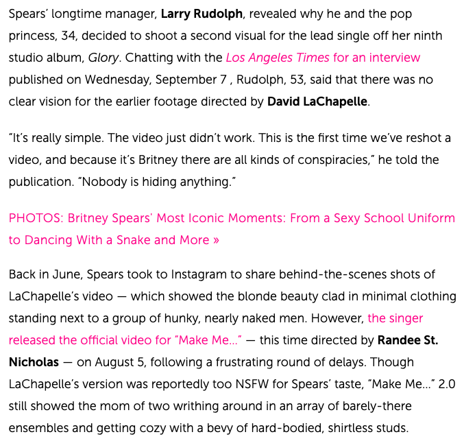 And that's it. The Glory era is seemingly over for the next few years as Britney wraps up her Las Vegas residency and her manager Larry Rudolph finally comes clean about the scrapped Make Me... music video.  #FreeBritney