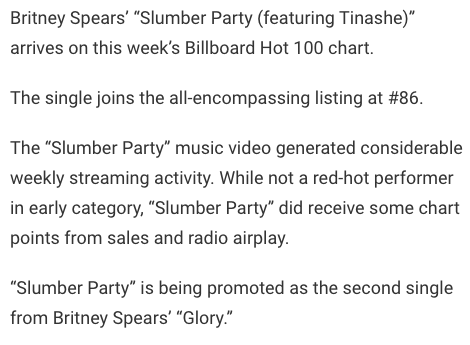RCA gave Slumber Party very little radio play or playlisting and the song reached #86 on the charts solely because of the music video. It deserved so much more!  #FreeBritney