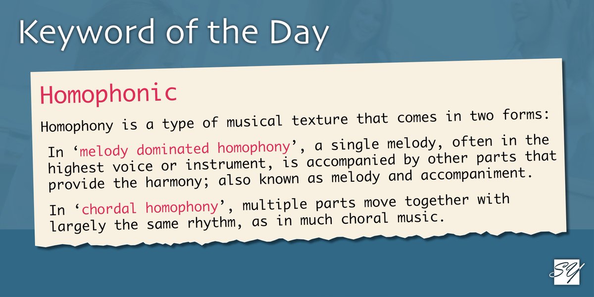 Today's #KeywordOfTheDay is: Homophonic! #GCSEMusic #ALevelMusic #Keywords #Revision
