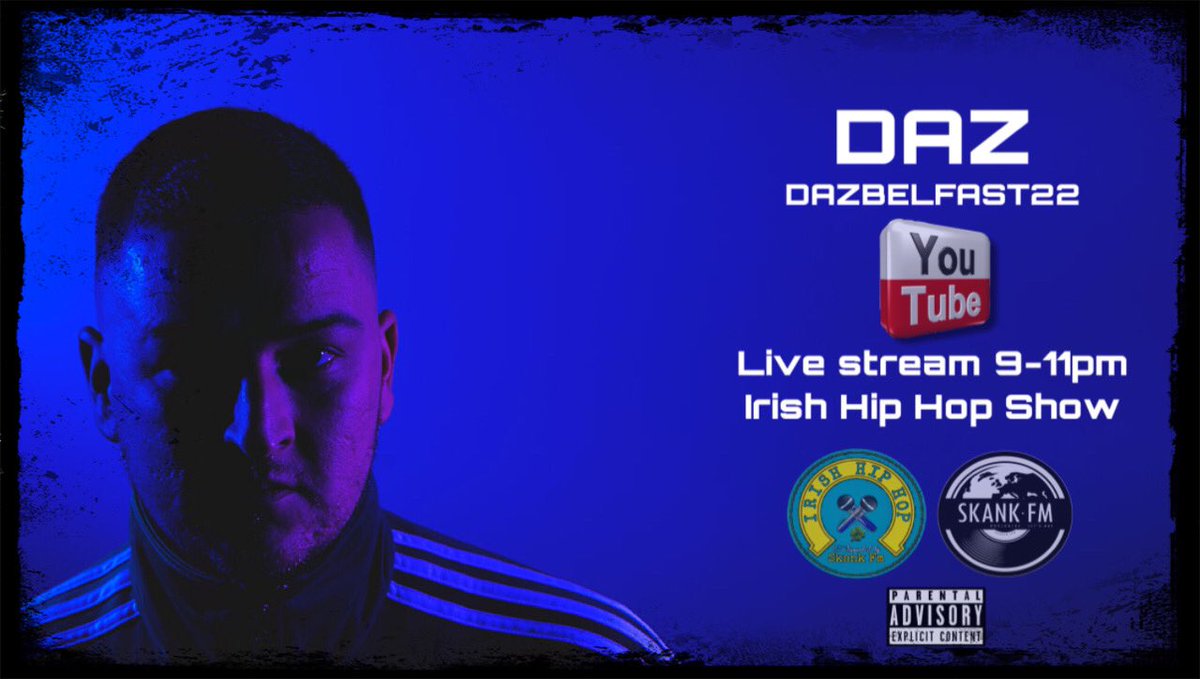Live tonight at 9pm with a full selection of Irish Hip Hop. Watch on YouTube channel Dazbelfast22 or listen on skankfm.com