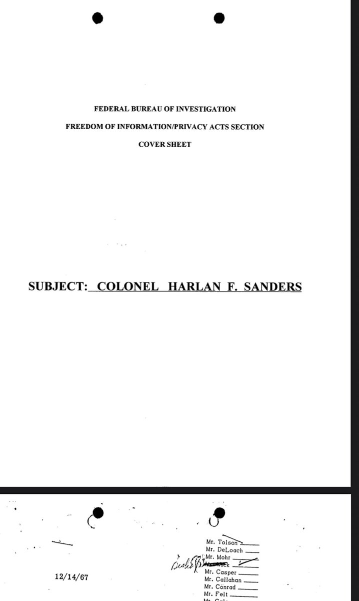 The tension between The Colonel and KFC may or may not have opened up an archive on him with the FBI but definitely not an investigation but a request for a signed picture (lol)