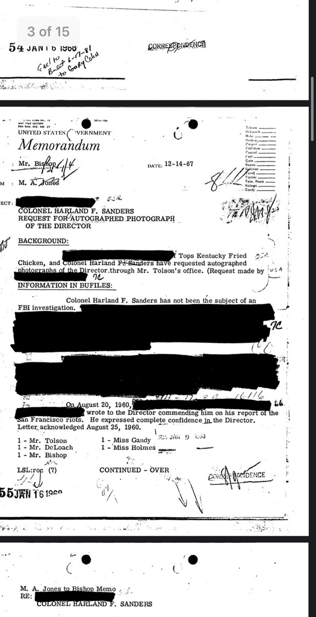 The tension between The Colonel and KFC may or may not have opened up an archive on him with the FBI but definitely not an investigation but a request for a signed picture (lol)