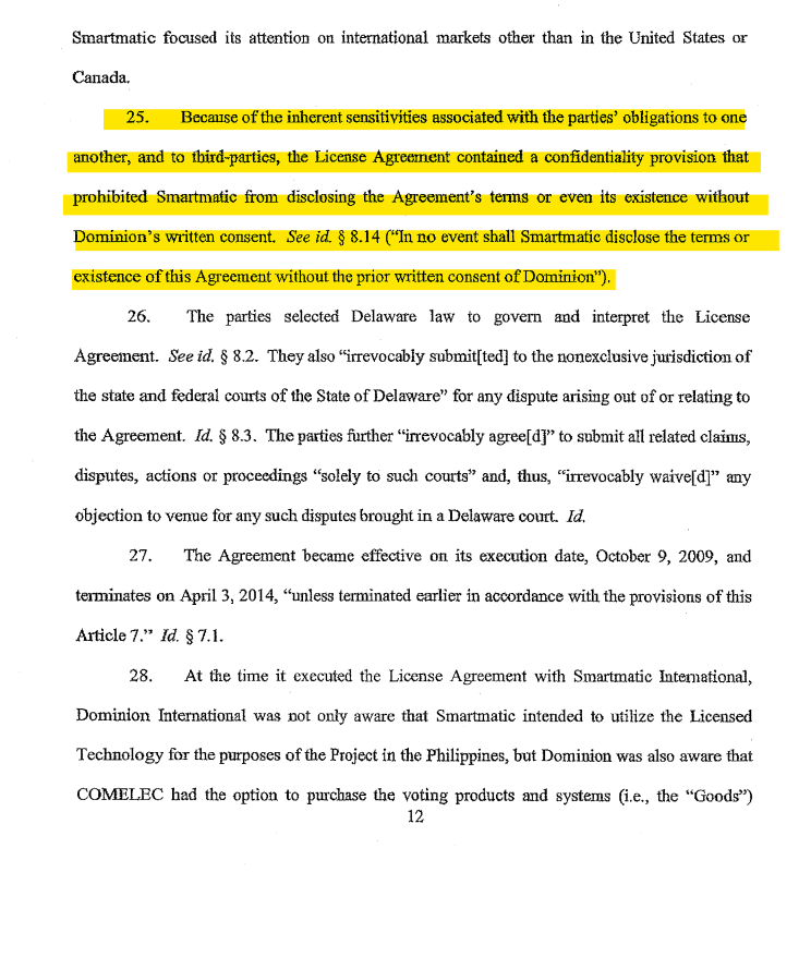 This doesn't seem shady at all. Dominion working with Smartmatic- they agree that only Dominion will sell in the US and Dominion tells Smartmatic-- SHUSH!! TELL NO ONE WE HAVE THIS AGREEMENT!!
