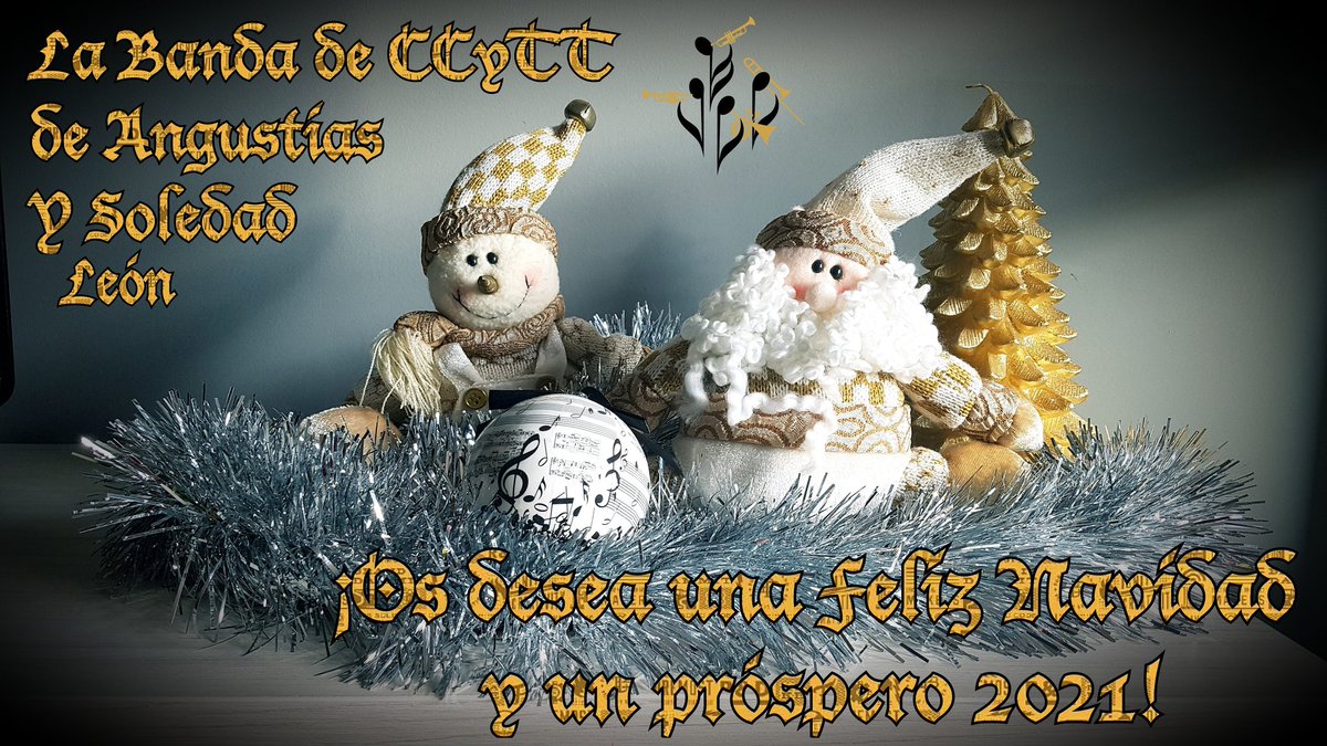 BandaAyS's tweet photo. En este año tan duro que está apunto de terminar, os deseamos todo lo mejor para el comienzo de una esperanza en este 2021. 

¡Feliz Navidad y Próspero año nuevo 2021!

 Pasamos lista y queremos que estéis todos ahí, en Santa Nonia   💛🖤🎺🥁

#bandaangustias  #Feliznavidad https://t.co/ub6BYQGX7L