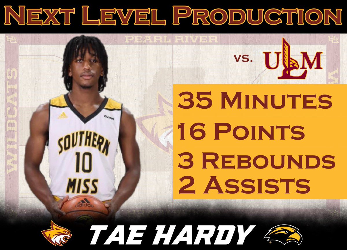 PRCCBasketball's tweet photo. Three #NextLevelWildcats helped lead their teams to wins with some great stat lines
Tae Hardy ➡️ @SouthernMissMBB
Rod Brown ➡️ @UNMLoboMBB
CJ Brim ➡️ @UNA_Basketball
#RRR #RecruitPearlRiver #NextLevelProduction https://t.co/KqDPD8t0t5