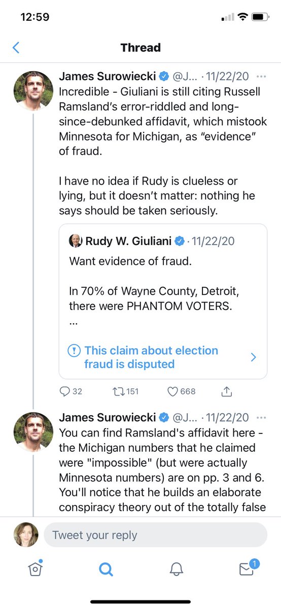 Seriously, do Rs not care about credibility at all? Or are they unaware of how much team Trump lies? Attorney Lin Wood was responsible for this ridiculously faulty affidavit by Russell Ramsland that swapped MN and MI. Giuliani continued using it after it was debunked. Liars. 1/