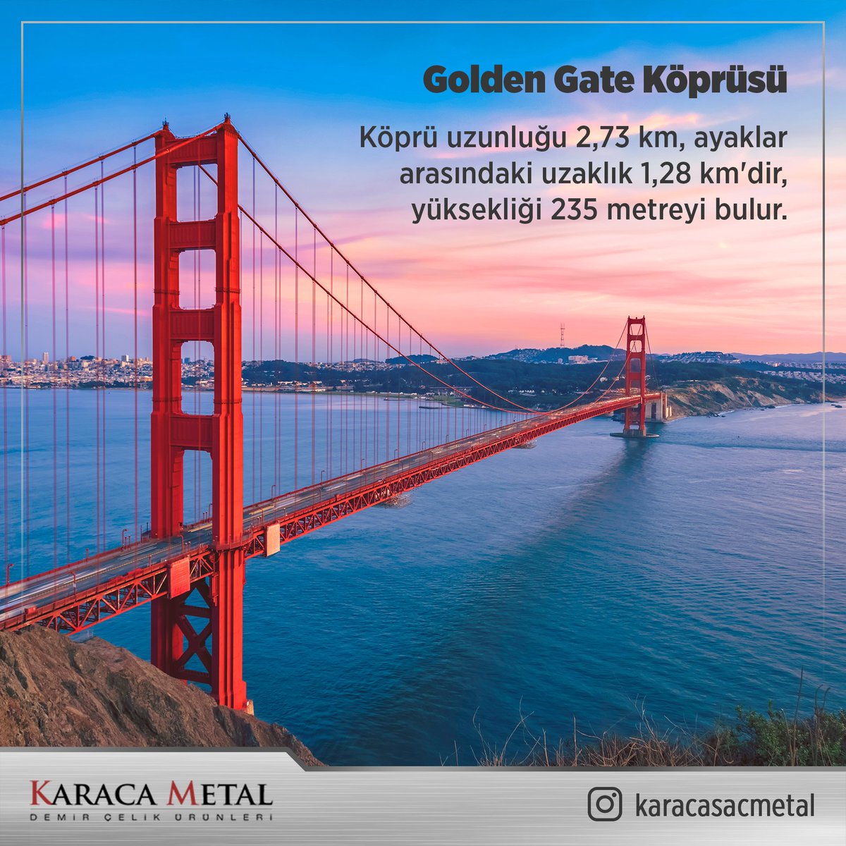 KARACAMETALL's tweet photo. Köprü uzunluğu 2,73 km, ayaklar arasındaki uzaklık 1,28 km'dir, yüksekliği 235 metreyi bulur.

📦 Fiyat, Detaylı Bilgi ve Sipariş için;
📞 (0212) 549 2143
🌐 https://t.co/UPB3Bp0avg
📩 info@karacametal.com

#dkpsac #demirprofil #demirboru #profilkesim #karacametal #karacasacmetal https://t.co/yVcMBfYBWr