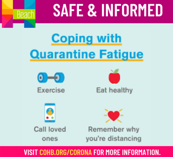 MYHBeach's tweet photo. Together we can stop the spread of COVID-19. We know it is frustrating being separated from others but here are a few suggestions for coping with quarantine fatigue.
#SafeandInformed https://t.co/Vz4CmqUmkT