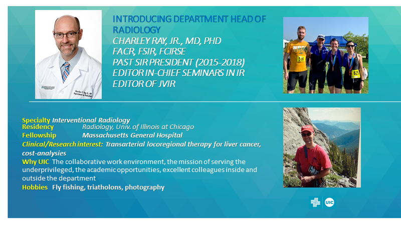 Dr. Ray provides calm, directed leadership, he is a resident advocate and wonderful mentor. His leadership extends the bounds of UIC &amp; into interventional radiology with over 100 peer reviewed publications,&amp; &gt;300 invited talks.#staffspotlight #UIHealth #iamIR #SIR