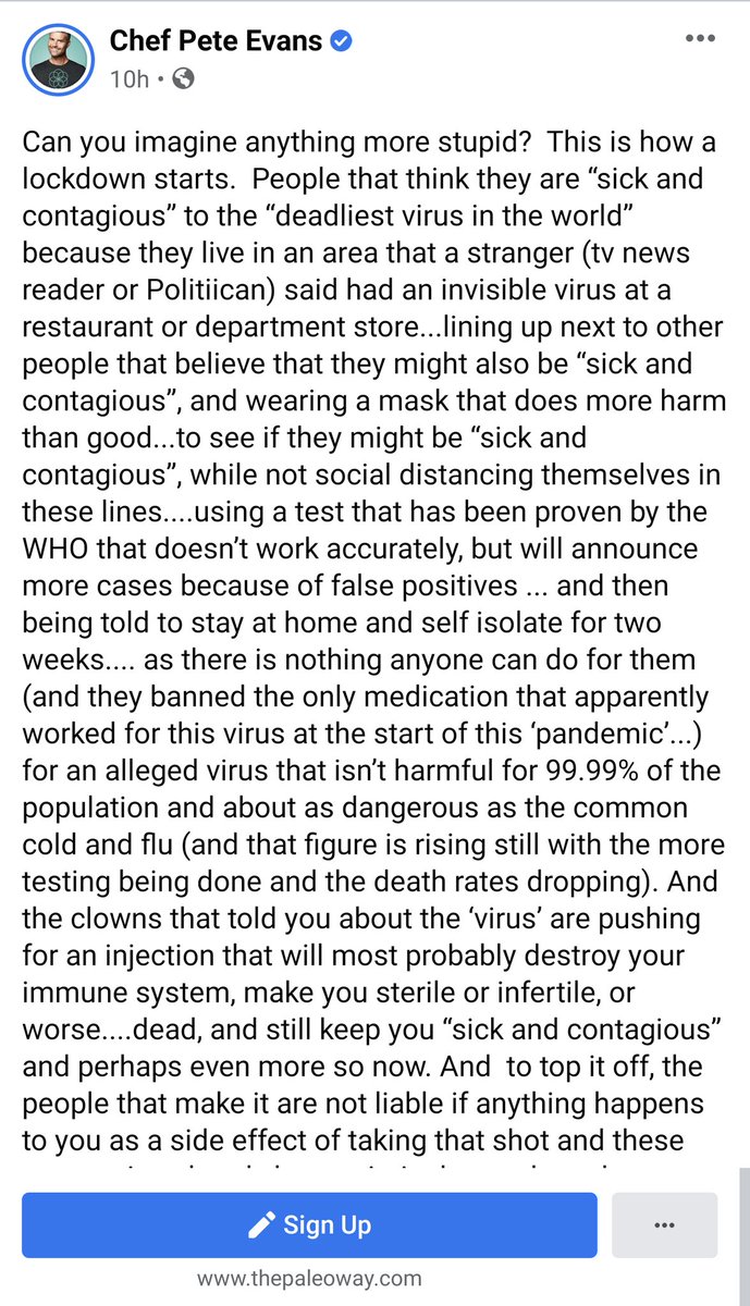 Deplatform this pro-death dangerous person. He posted this on Facebook last night to 1.5 million followers.