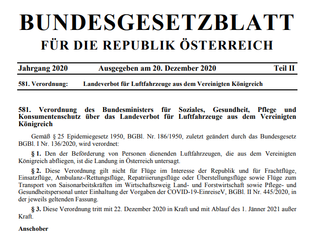 MartinThuer's tweet photo. Die Verordnung zu den Landeverboten ist da. Österreich erlaubt morgen noch Landungen aus Großbritannien. Dienstag 0 Uhr ist vorerst Schluß. https://t.co/0y5B7I4kx8