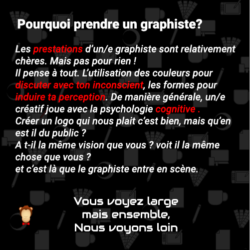 MonkeyDdesign's tweet photo. c'est quoi un #graphiste ? 
Faire un #logo ? pff, en 5 min sur Canva et c'est bon, je vais pas payer. 
Un logo n'est pas seulement une #image. C'est une représentation graphique et émotionnelle de votre #entreprise😃

#freelancetoulouse #graphiste #toulouse #graphistetoulouse https://t.co/4T34rqNaoL
